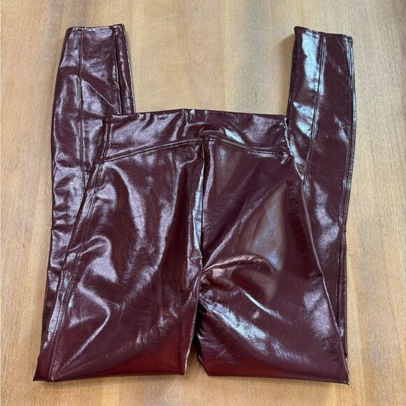 Spanx Faux Patent Leather Leggings XS Ruby High Rise Waist Shaping - Picture 13 of 14